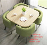 Space saver 4 Green fabric chairs & light brown wooden table top Dining Table / 5 pcs set